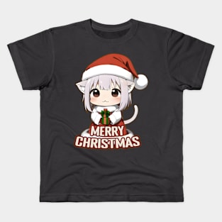 Anime Santa Cat Merry Christmas Kids T-Shirt